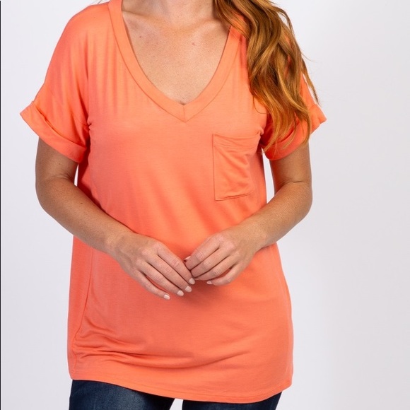 Pinkblush Tops - Pink blush Coral/Orange maternity small pocket tee
